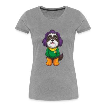 Shih Tzu chien drôle Kawaii personnage de dessin animé - T-shirt bio Premium Femme - gris chiné - Devant - Mia (176cm)