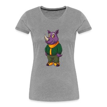 rhinocéros drôle kawaii personnage de dessin animé clipart - T-shirt bio Premium Femme - gris chiné - Devant - Mia (176cm)