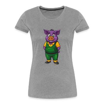 Schwein Lustige Kawaii Cartoon Figur Clipart - Frauen Premium Bio T-Shirt - Grau meliert - Vorne - Mia (176cm)