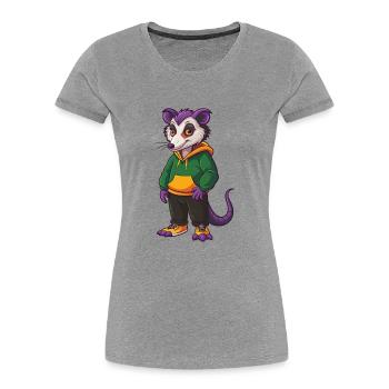 Opossum Drôle Kawaii Dessin animé Personnage Clipart - T-shirt bio Premium Femme - gris chiné - Devant - Mia (176cm)
