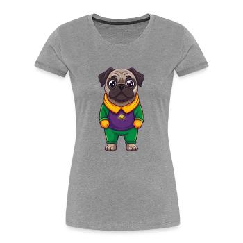 Mops Hund Lustige Kawaii Cartoon Figur Clipart - Frauen Premium Bio T-Shirt - Grau meliert - Vorne - Mia (176cm)