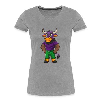 Bull Funny Kawaii Cartoon Character Clipart - Women's Premium Organic T-Shirt - heather grey - Front - Mia (176cm)