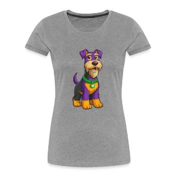 Airedale Terrier Hund Kawaii Zeichentrickfigur - Frauen Premium Bio T-Shirt - Grau meliert - Vorne - Mia (176cm)