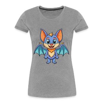 Chauve-souris mignon personnage de dessin animé Kawaii Clipart - T-shirt bio Premium Femme - gris chiné - Devant - Mia (176cm)