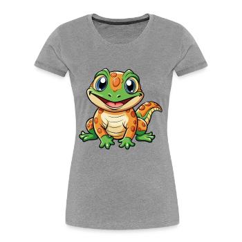 Salamander Niedliche Zeichentrickfigur Kawaii Clipart - Frauen Premium Bio T-Shirt - Grau meliert - Vorne - Mia (176cm)