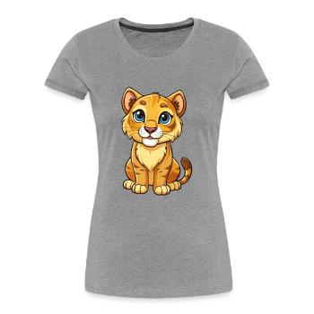 Cougar Cute Cartoon Character Kawaii Clipart - Women's Premium Organic T-Shirt - heather grey - Front - Mia (176cm)
