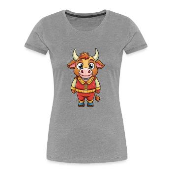 Bull Cute Cartoon Character Kawaii Clipart - Women's Premium Organic T-Shirt - heather grey - Front - Mia (176cm)