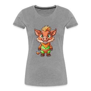 Wildschwein Niedliche Zeichentrickfigur Kawaii Clipart - Frauen Premium Bio T-Shirt - Grau meliert - Vorne - Mia (176cm)