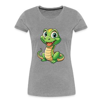 serpent mignon personnage de dessin animé Kawaii Clipart - T-shirt bio Premium Femme - gris chiné - Devant - Mia (176cm)