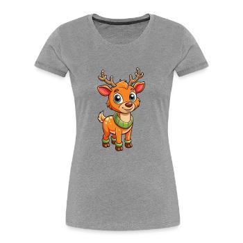 Elch Niedliche Zeichentrickfigur Kawaii Clipart - Frauen Premium Bio T-Shirt - Grau meliert - Vorne - Mia (176cm)