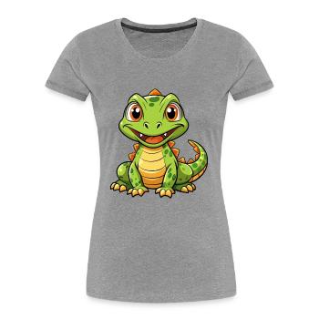 Komodo Dragon Cartoon Character Kawaii Clipart - Women's Premium Organic T-Shirt - heather grey - Front - Mia (176cm)