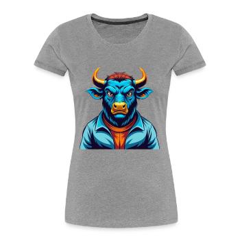 Bull Colorful Kawaii Cartoon Character Clipart - Women's Premium Organic T-Shirt - heather grey - Front - Mia (176cm)