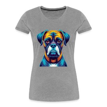 Boxer Hund Bunt Kawaii Cartoon Figur Haustier - Frauen Premium Bio T-Shirt - Grau meliert - Vorne - Mia (176cm)
