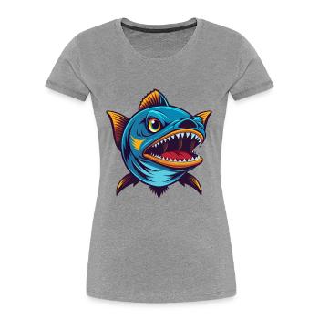 Barracuda Coloré Kawaii Dessin Animé Personnage Animal de compagnie - T-shirt bio Premium Femme - gris chiné - Devant - Mia (176cm)