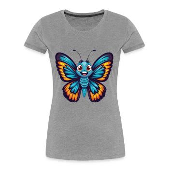 papillon coloré kawaii dessin animé personnage animal de compagnie - T-shirt bio Premium Femme - gris chiné - Devant - Mia (176cm)