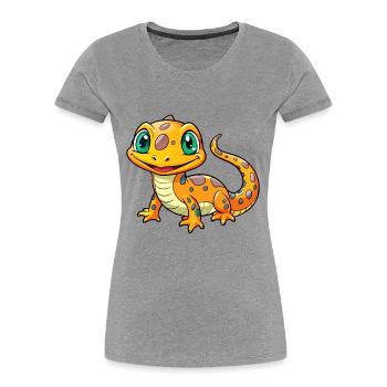 Salamander Niedliche Zeichentrickfigur Kawaii Clipart - Frauen Premium Bio T-Shirt - Grau meliert - Vorne - Mia (176cm)