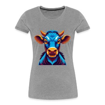 Cow Colorful Kawaii Cartoon Character Clipart - Women's Premium Organic T-Shirt - heather grey - Front - Mia (176cm)