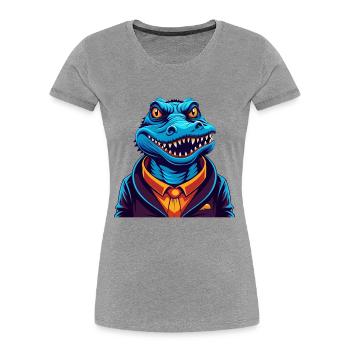 Krokodil Bunt Kawaii Cartoon Charakter Haustier - Frauen Premium Bio T-Shirt - Grau meliert - Vorne - Mia (176cm)
