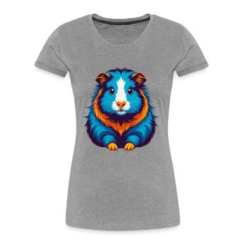 Cochon d’Inde Coloré Kawaii Dessin animé Personnage Animal de compagnie - T-shirt bio Premium Femme - gris chiné - Devant - Mia (176cm)