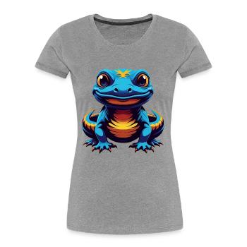 Salamander Bunte Kawaii Cartoon Figur Haustier - Frauen Premium Bio T-Shirt - Grau meliert - Vorne - Mia (176cm)