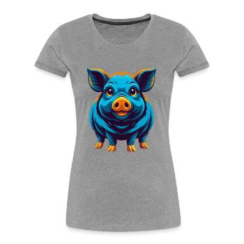 Schwein Bunte Kawaii Cartoon Figur Clipart - Frauen Premium Bio T-Shirt - Grau meliert - Vorne - Mia (176cm)