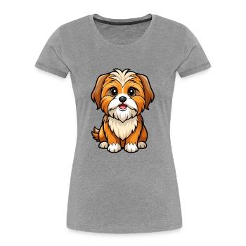 Shih Tzu chien dessin animé personnage Kawaii Clipart - T-shirt bio Premium Femme - gris chiné - Devant - Mia (176cm)
