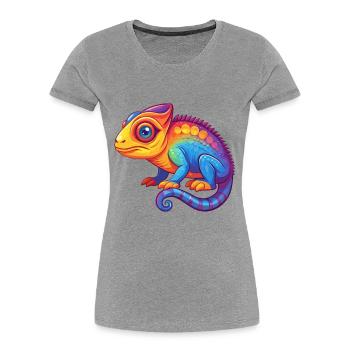 Chameleon Colorful Kawaii Cartoon Character Animal - Women's Premium Organic T-Shirt - heather grey - Front - Mia (176cm)