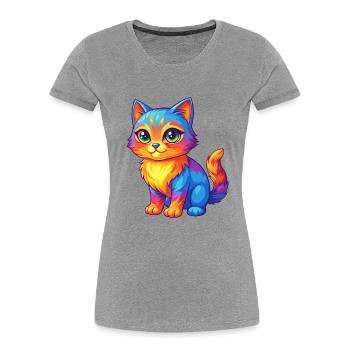 Cat Colorful Kawaii Cartoon Character Clipart - Women's Premium Organic T-Shirt - heather grey - Front - Mia (176cm)