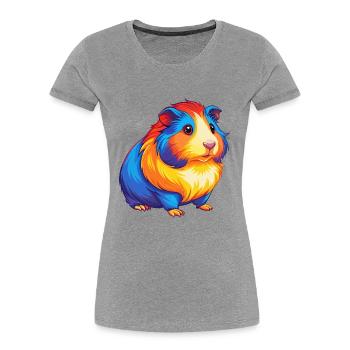 Cochon d’Inde Coloré Kawaii Dessin animé Personnage Animal de compagnie - T-shirt bio Premium Femme - gris chiné - Devant - Mia (176cm)