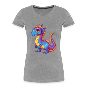 Basilisk Bunte Kawaii Cartoon Figur Clipart - Frauen Premium Bio T-Shirt - Grau meliert - Vorne - Mia (176cm)