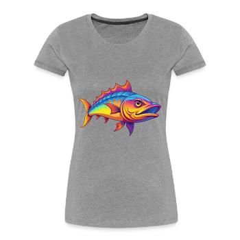 Barracuda Coloré Kawaii Dessin Animé Personnage Animal - T-shirt bio Premium Femme - gris chiné - Devant - Mia (176cm)