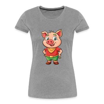 Pig Cute Cartoon Character Kawaii Clipart - Women's Premium Organic T-Shirt - heather grey - Front - Mia (176cm)