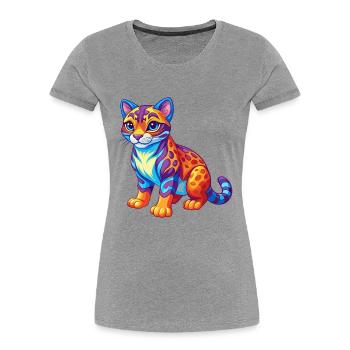 Ocelot Colorful Kawaii Cartoon Character Clipart - Women's Premium Organic T-Shirt - heather grey - Front - Mia (176cm)