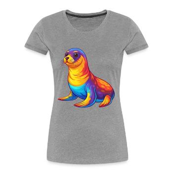 phoque coloré Kawaii Dessin animé Personnage Clipart - T-shirt bio Premium Femme - gris chiné - Devant - Mia (176cm)