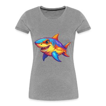 Shark Colorful Kawaii Cartoon Character Clipart - Women's Premium Organic T-Shirt - heather grey - Front - Mia (176cm)