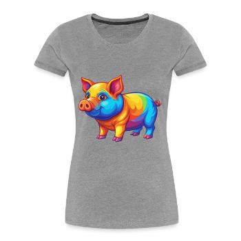 Schwein Bunte Kawaii Cartoon Figur Clipart - Frauen Premium Bio T-Shirt - Grau meliert - Vorne - Mia (176cm)