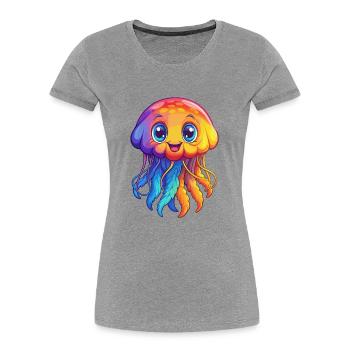 Ortie Coloré Kawaii Dessin Animé Animal Marin - T-shirt bio Premium Femme - gris chiné - Devant - Mia (176cm)