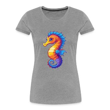 Seepferdchen Buntes Kawaii Cartoon Meerestier - Frauen Premium Bio T-Shirt - Grau meliert - Vorne - Mia (176cm)