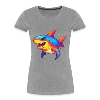 Shark Colorful Kawaii Cartoon Sea Animal - Women's Premium Organic T-Shirt - heather grey - Front - Mia (176cm)