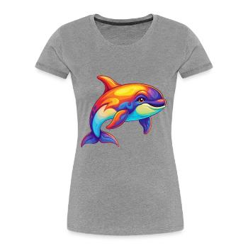 Orca Buntes Kawaii Cartoon Meerestier - Frauen Premium Bio T-Shirt - Grau meliert - Vorne - Mia (176cm)
