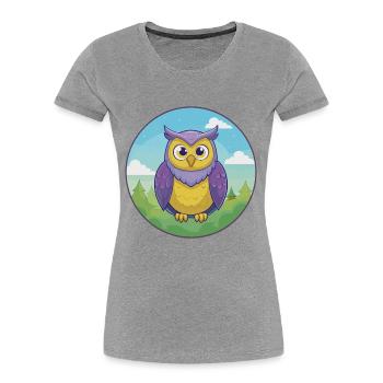 Owl Cute Kawaii Cartoon Clipart Animal Pet - Women's Premium Organic T-Shirt - heather grey - Front - Mia (176cm)