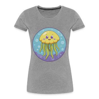 Méduse mignon Kawaii dessin animé Clipart Animal de compagnie - T-shirt bio Premium Femme - gris chiné - Devant - Mia (176cm)