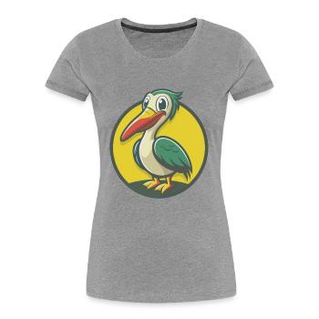 Pélican Mignon Kawaii Dessin animé Clipart Animal de compagnie - T-shirt bio Premium Femme - gris chiné - Devant - Mia (176cm)