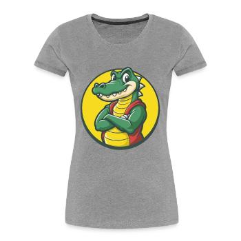 Crocodile Mignon Kawaii Dessin animé Clipart Animal de compagnie - T-shirt bio Premium Femme - gris chiné - Devant - Mia (176cm)