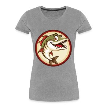Barracuda Coloré Kawaii Dessin Animé Personnage Animal de compagnie - T-shirt bio Premium Femme - gris chiné - Devant - Mia (176cm)