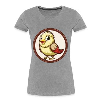 Canari oiseau coloré Kawaii dessin animé Personnage Animal de compagnie - T-shirt bio Premium Femme - gris chiné - Devant - Mia (176cm)