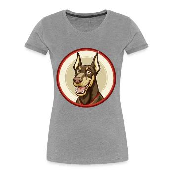 Dobermann chien coloré Kawaii dessin animé Clipart animal de compagnie - T-shirt bio Premium Femme - gris chiné - Devant - Mia (176cm)