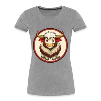 Yak Colorful Kawaii Cartoon Character Clipart Pet - Women's Premium Organic T-Shirt - heather grey - Front - Mia (176cm)