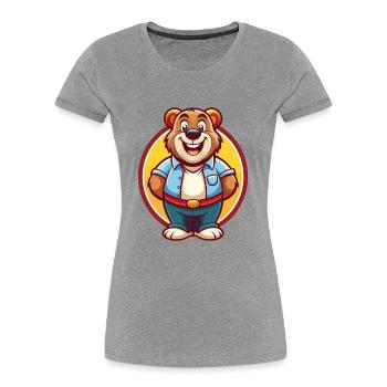 Ours mignon drôle Kawaii dessin animé Clipart animal de compagnie - T-shirt bio Premium Femme - gris chiné - Devant - Mia (176cm)