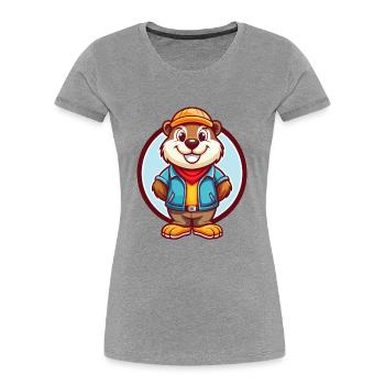 Murmeltier Lustige Kawaii Cartoon Clipart Tier Haustier - Frauen Premium Bio T-Shirt - Grau meliert - Vorne - Mia (176cm)